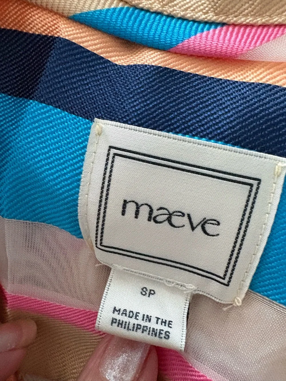 Maeve by Anthropologie Button-Up Shirt in blue, red, pink and sheer stripe.